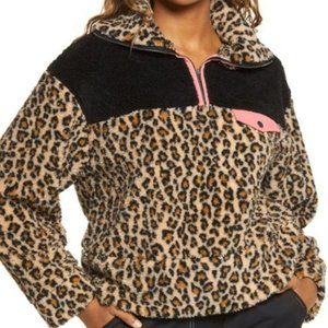 25BP Leopard Colorblock Fleece Pullover In Tan Dale Leopard Big Spot Size Medium